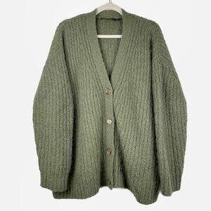 Jenni Kayne Cocoon Cardigan Sz M Olive Green Alpaca wool blend cardigan buttons